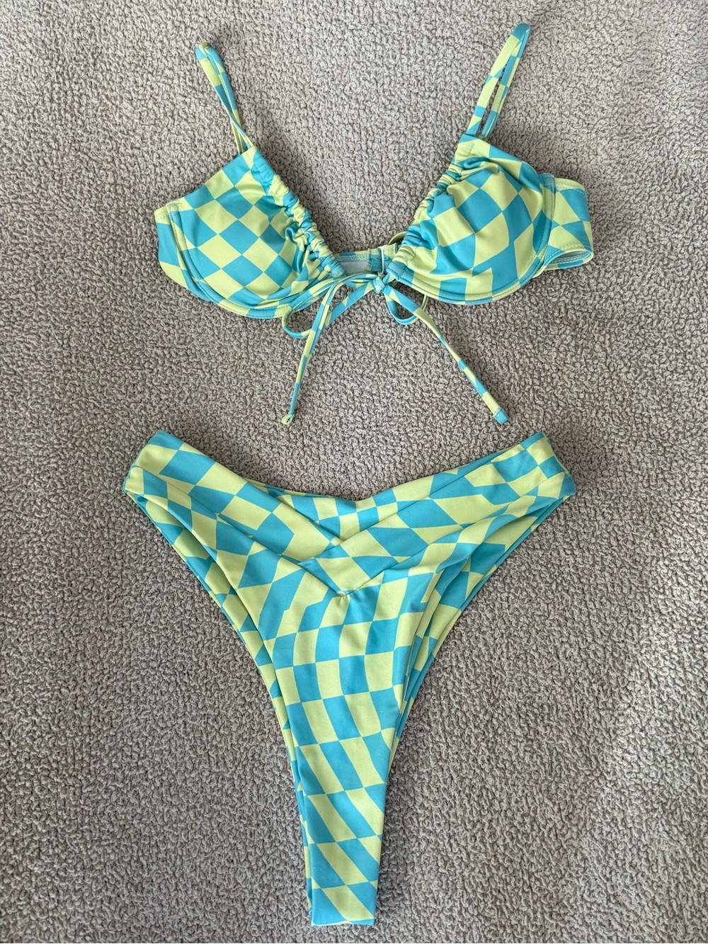 Aurelle Blue and Yellow Checkerboard Bikini Set